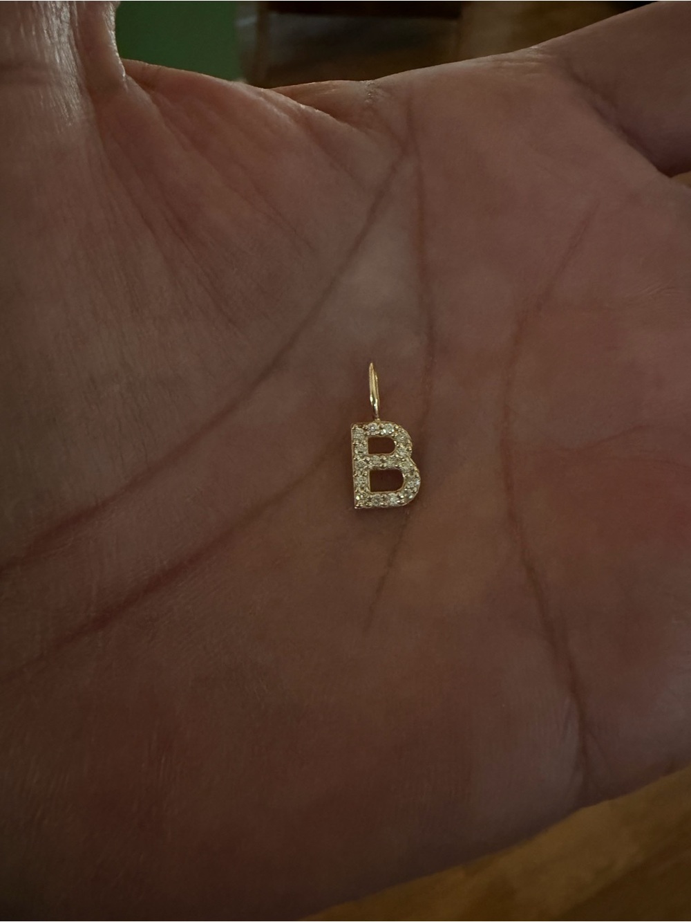Baby Gold 14k gold B Pendant with Pavé Diamonds